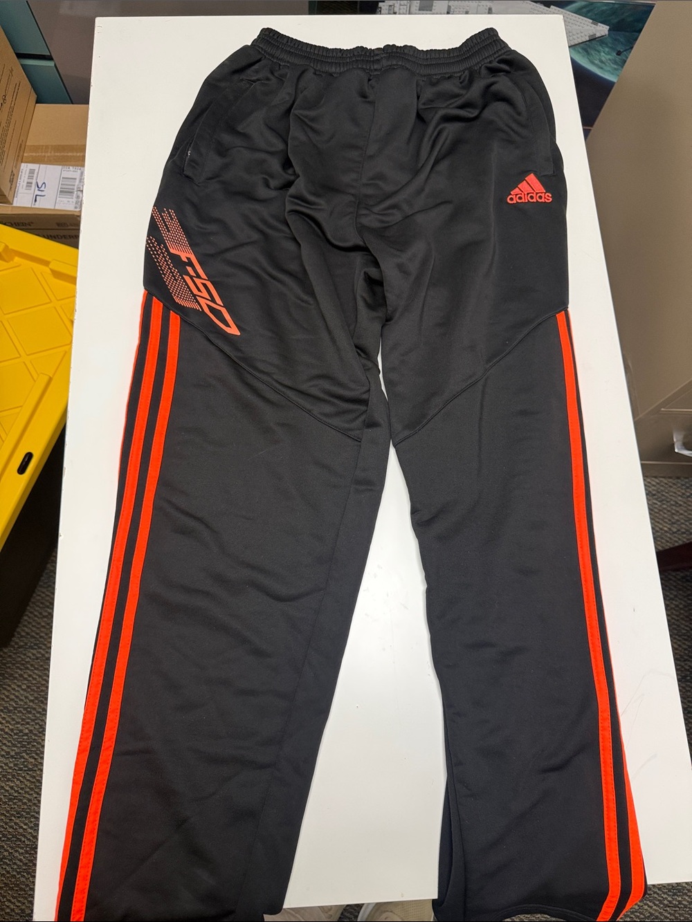 adidas Black Sweatpants with Orange-Red Stripe Details
